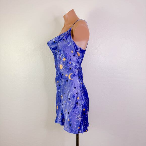 Zara Sun Moon Star Celestial Satin Silky Mini Slip Dress Purple Blogger Sz S NWT - Picture 7 of 12